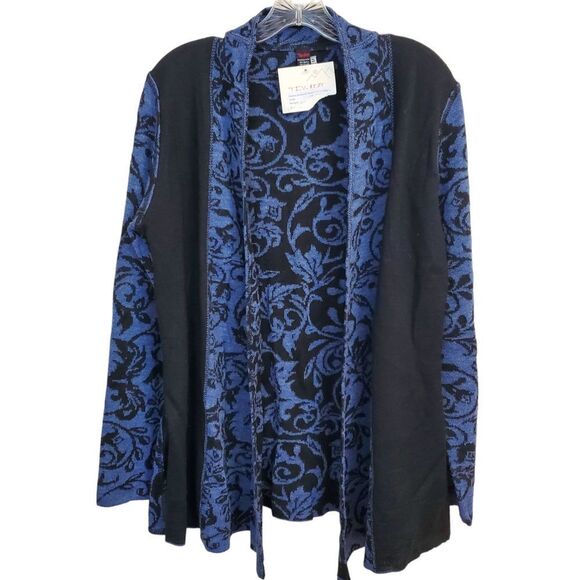 New Tabask Tey-Art ALPACA Sweater Open Cardigan Blue Black Baroque Size M #31 - Picture 1 of 9